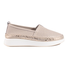 Shelovet beige durchbrochene Lederschuhe