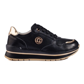 Schwarze Lederturnschuhe auf der Shelovet-Plattform