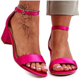 PG1 Fuchsia Juliet Satin Sandalen mit niedrigem Absatz rosa