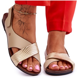 Lemar Gold und Beige Addison Ledersandalen mit Klettverschluss