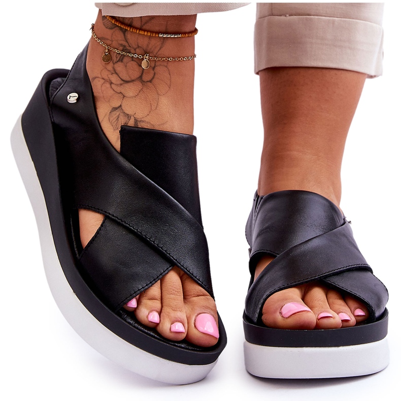 Lemar Keilsandalen aus schwarzem Morgan-Leder