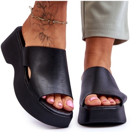 Lemar Plateau-Slipper aus Leder für Damen Schwarz Lucami