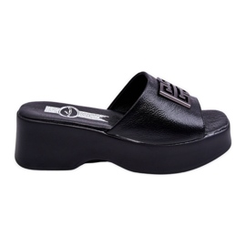 Lemar Plateau-Slipper aus Leder für Damen mit Verzierungen Schwarz Renna