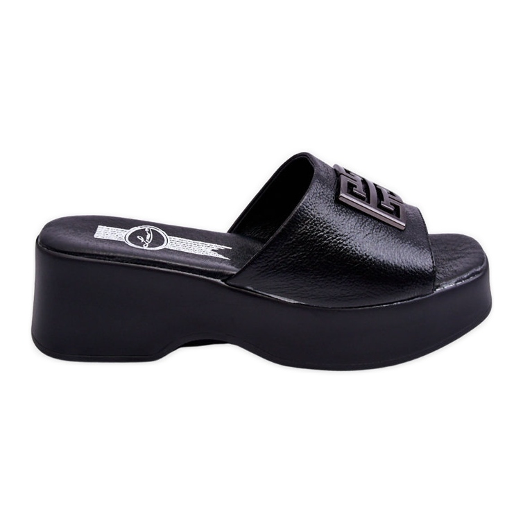 Lemar Plateau-Slipper aus Leder für Damen mit Verzierungen Schwarz Renna