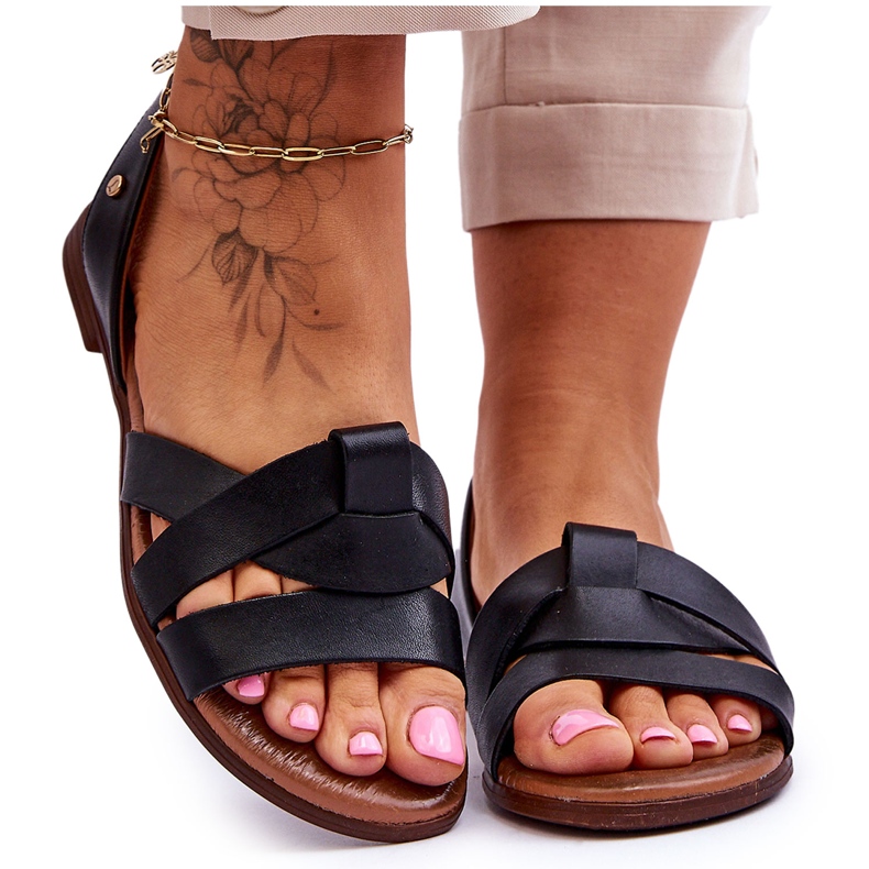 Zazoo Bequeme Slip-On-Sandalen aus schwarzem Kayla-Leder