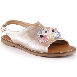 Flache Metallic-Sandalen für Damen mit goldenen Kristallen Vinceza 17238