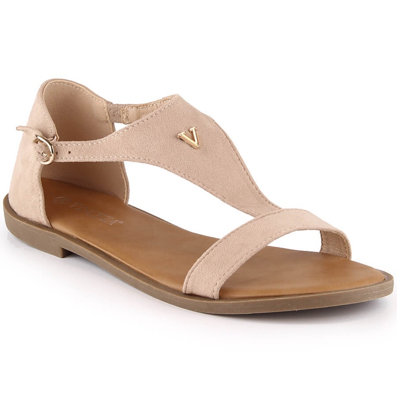 Flache beige Wildledersandalen für Damen Vinceza 17270