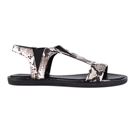 Flache Sandalen von Shelovet mit Schlangenmuster grau