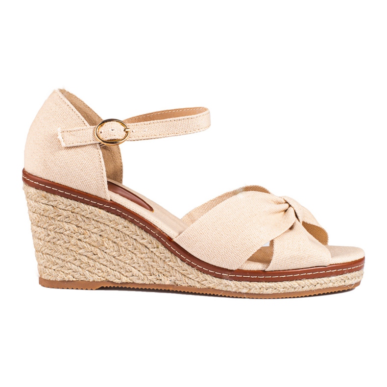 Beigefarbene Espadrille-Sandalen mit Keilabsatz von Shelovet