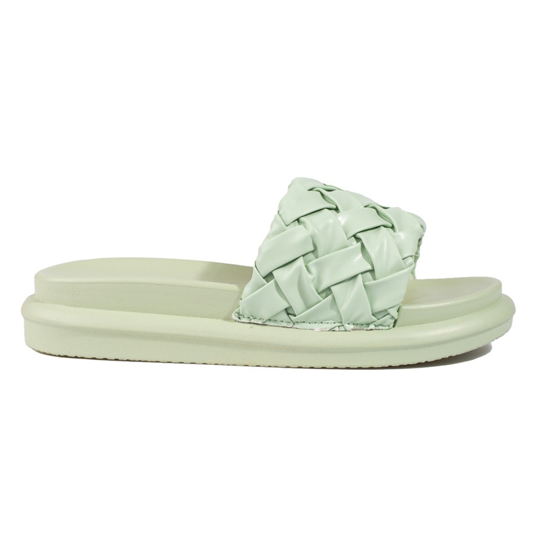 Hellgrüne Hausschuhe auf einem dicken Shelovet-Plateau