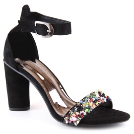 Damensandalen aus Wildleder auf einem Pfosten mit schwarzen Perlen Vinceza 17259