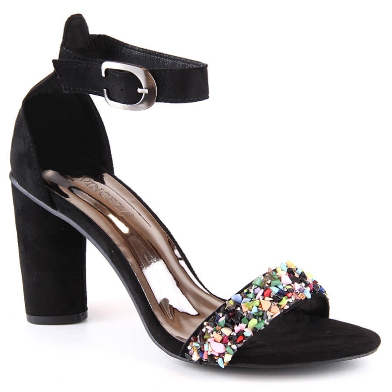 Damensandalen aus Wildleder auf einem Pfosten mit schwarzen Perlen Vinceza 17259