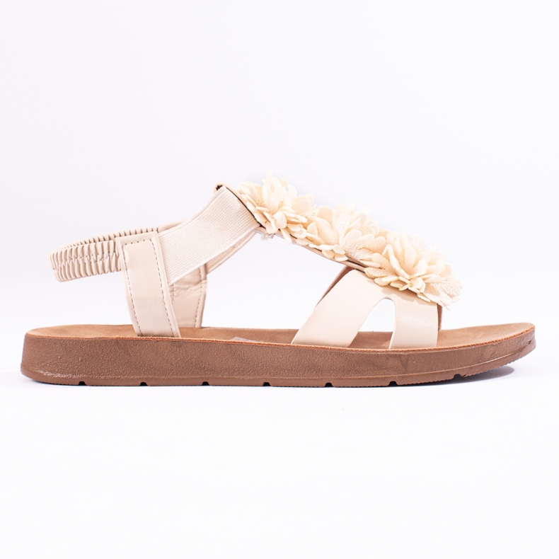 Beige Damensandalen mit Blumen von Shelovet