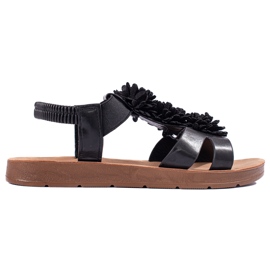 Schwarze Damensandalen mit Shelovet-Blumen