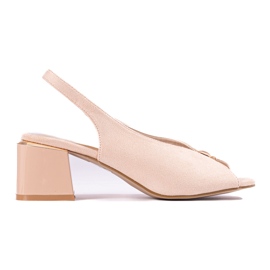 Beige elegante Damensandalen aus Wildleder auf dem Shelovet-Post