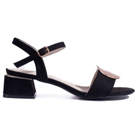Shelovet-Sandalen aus schwarzem Wildleder für Damen mit niedrigem Absatz