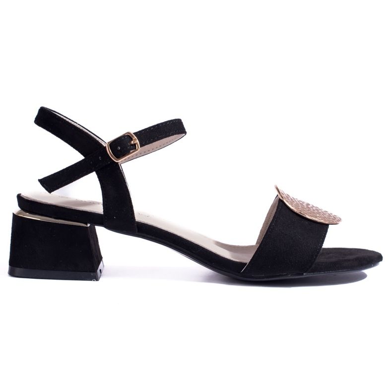 Shelovet-Sandalen aus schwarzem Wildleder für Damen mit niedrigem Absatz