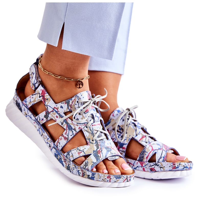 Maciejka Damen Ledersandalen mit Klettverschluss 05375-06 Blau