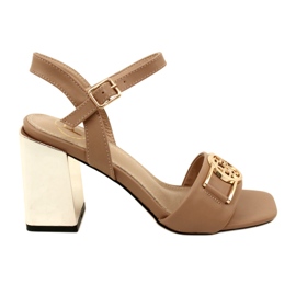 Filippo Frauensandalen auf einem goldenen Pfosten mit einem Ornament DS4502 Beige