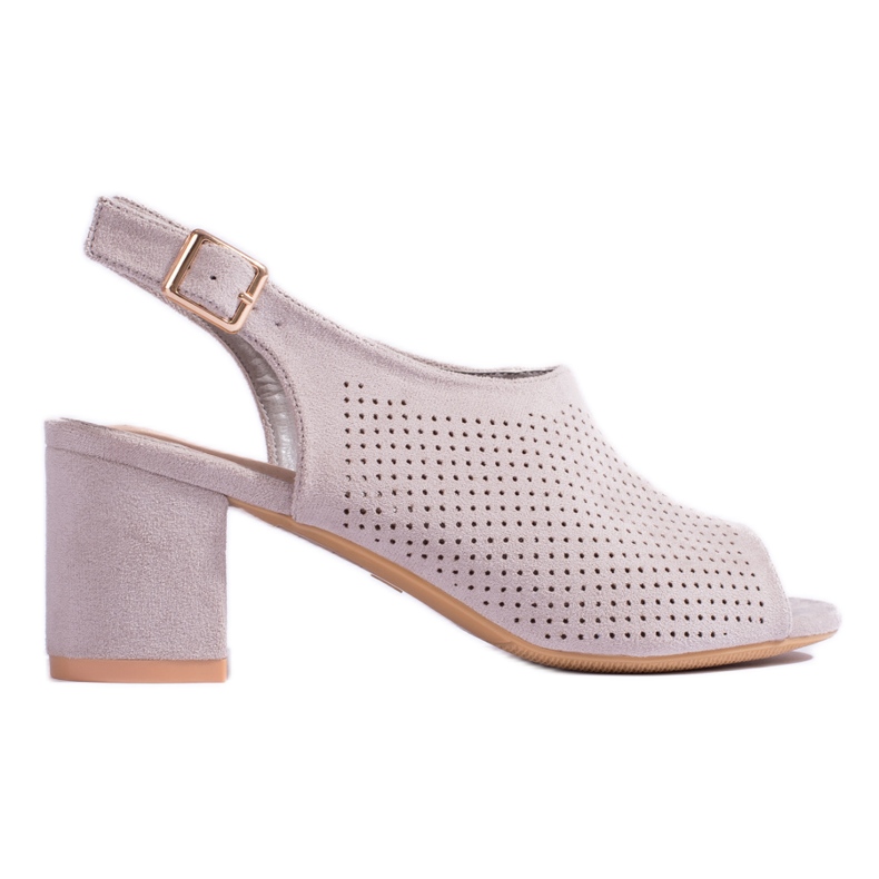 W. Potocki Shelovet grau durchbrochene Sandaletten mit hohem Absatz