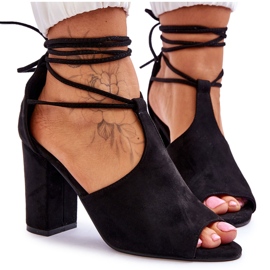 PG1 Schwarze Sophie Wildleder-Schnürsandalen mit hohem Absatz