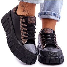 PG1 Damen-Leder-Plateau-Turnschuhe Schwarz Alison