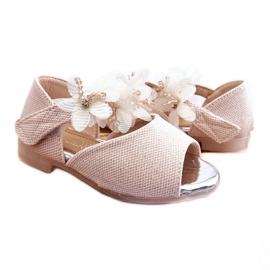 Vinceza Kindersandalen mit Klettverschluss und Blumen Beige Fiona