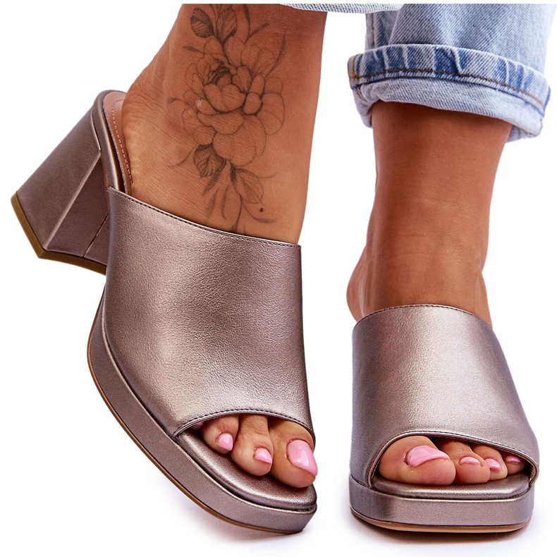 Modischer Sergio Leone High Heel Slipper KL322 Dunkelsilber silber-