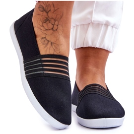 S.Barski Damen-Sneaker aus Stoff zum Hineinschlüpfen Schwarze Lilien