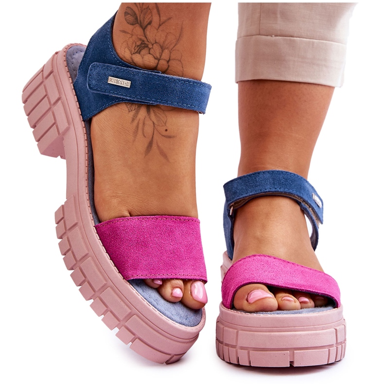 Damen Big Star Wildleder Sandalen LL276034 Blau-Rosa