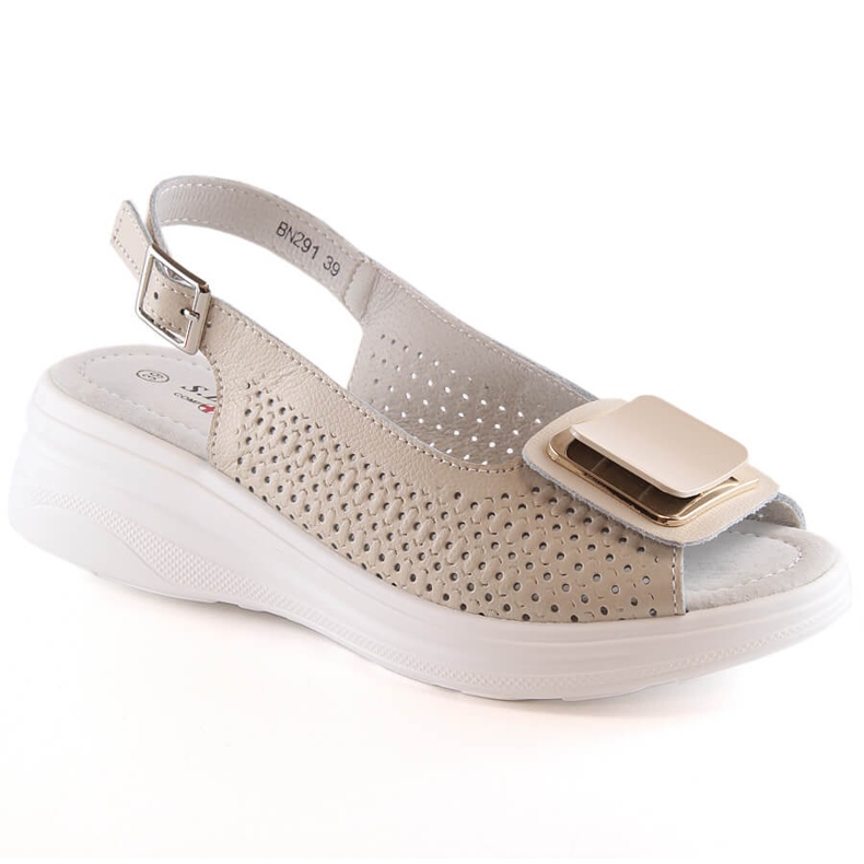 Bequeme Damen Keilsandalen aus Leder beige S.Barski BN291