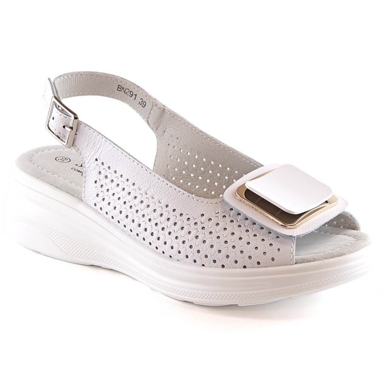 Bequeme Damen Keilsandalen aus Leder weiß S.Barski BN291