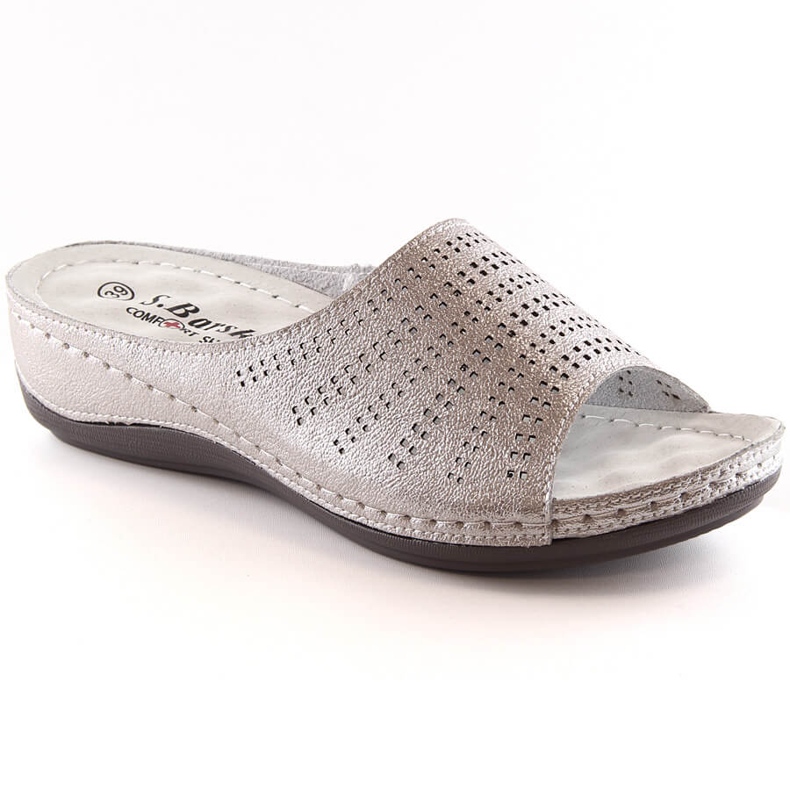 Bequeme Lederhausschuhe für Damen mit Keilabsatz in Rotgold S.Barski BN292 golden