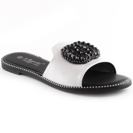 Bequeme flache Damenhausschuhe mit Zirkonia Silber S.Barski Kv 520-30 silber-