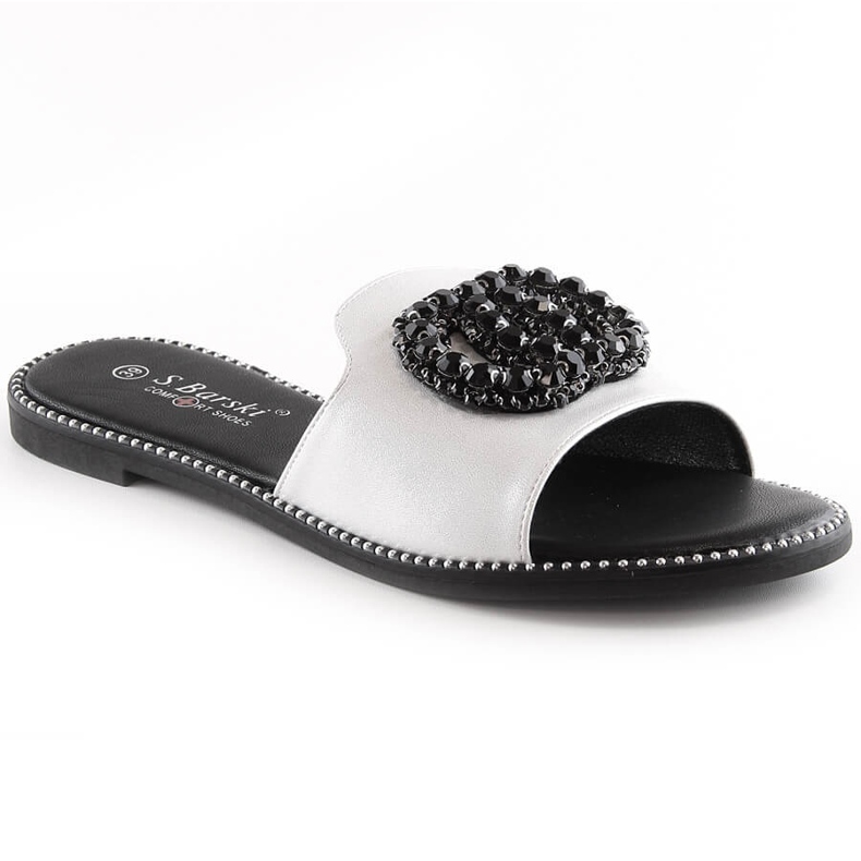 Bequeme flache Damenhausschuhe mit Zirkonia Silber S.Barski Kv 520-30 silber-