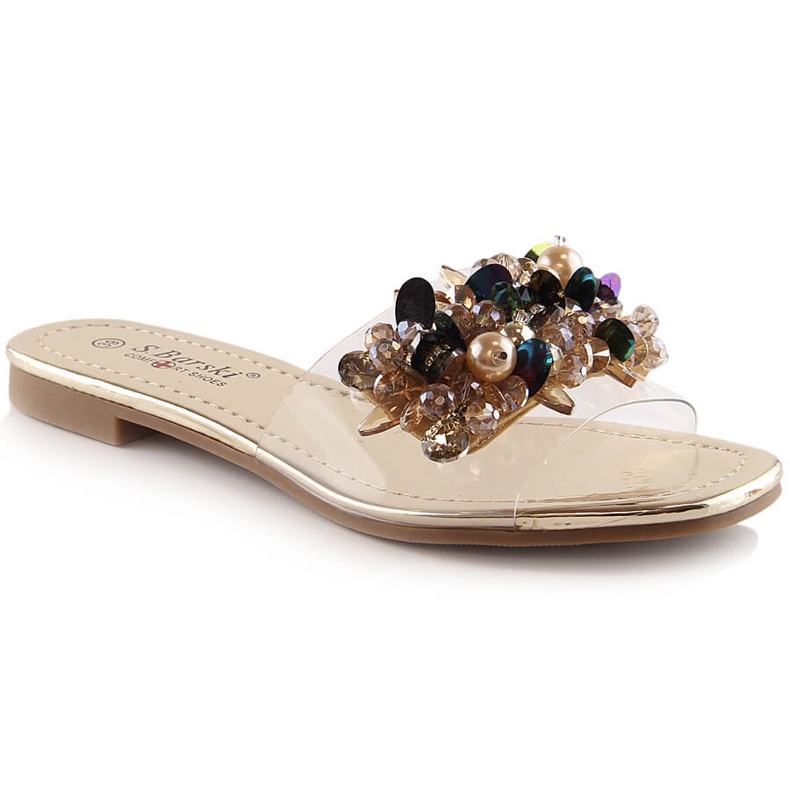 Bequeme transparente Damenhausschuhe mit goldenen Perlen S.Barski Kv 576-3