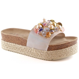 Damen-Espadrilles auf der Plattform mit Perlen beige S.Barski Kv 578-1
