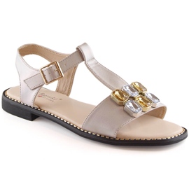Flache bequeme Damensandalen in Beige mit Zirkonen S.Barski 2775-30