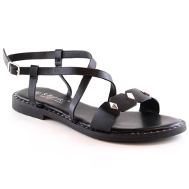 Flache bequeme schwarze Damensandalen mit Jets S.Barski Yxd 072-1