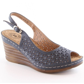 Bequeme Damensandalen auf dem Keilabsatz mit Zirkonen marineblau eVento 0972