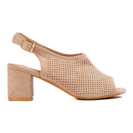 W. Potocki Beigefarbene, durchbrochene Sandaletten mit hohem Absatz von Potocki