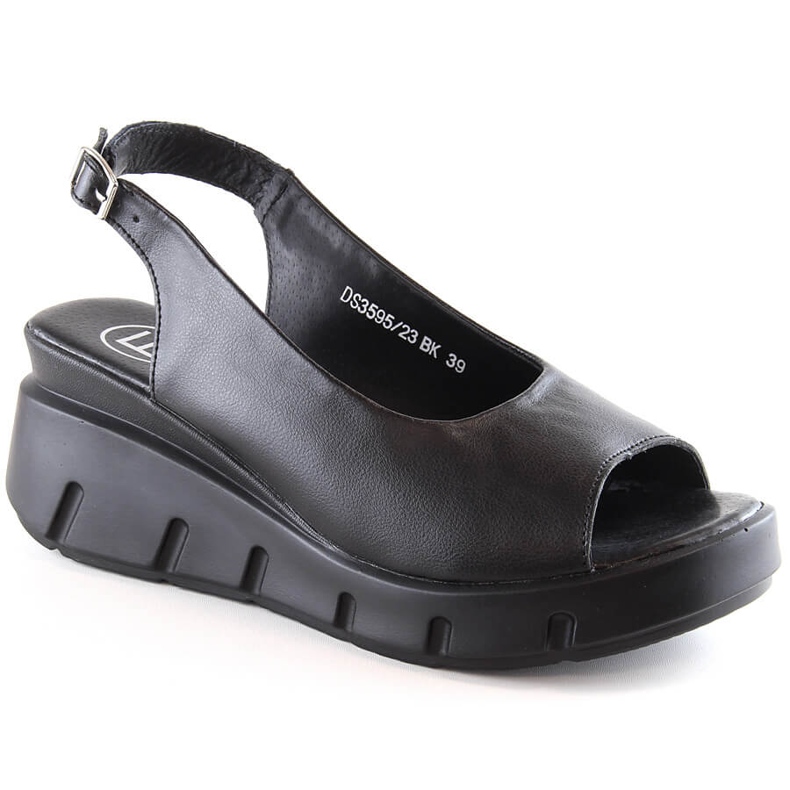 Damen Ledersandalen auf dem Keil und Plateau schwarz Filippo DS3595