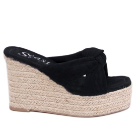 BM Nikni Schwarze Espadrille-Sandalen mit Keilabsatz