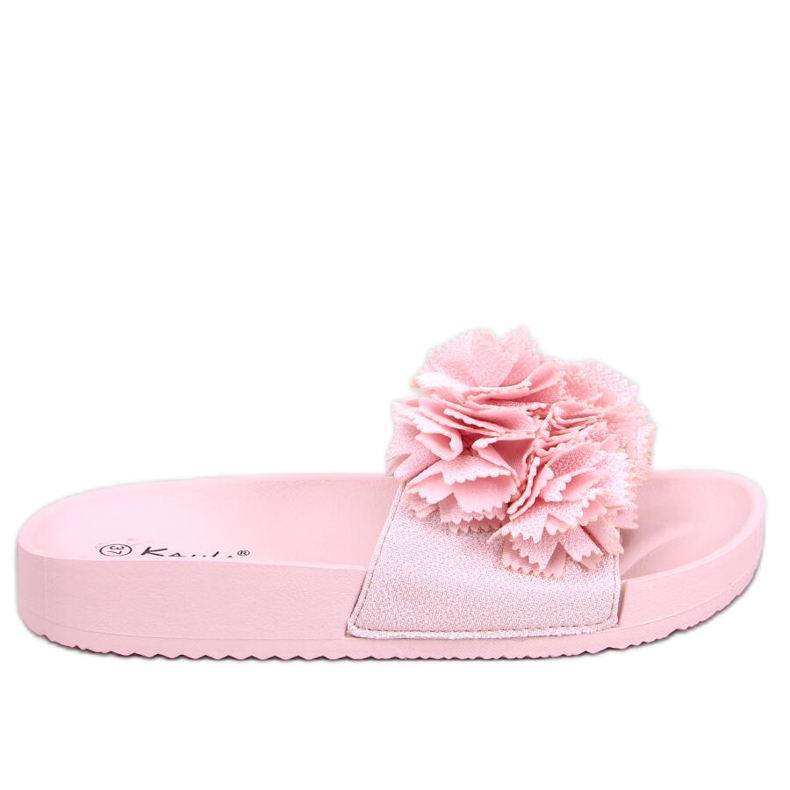 BM Damenhausschuhe mit Blumen Traille Pink rosa