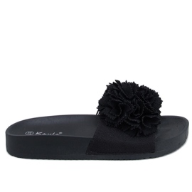 BM Damenhausschuhe mit Blumen Traille Black schwarz