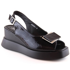 Schwarz lackierte Damen-Keilsandalen Jezzi SA209-4