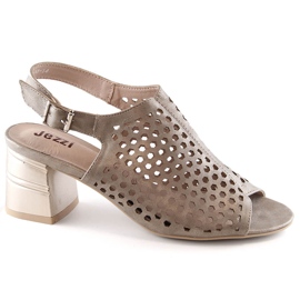 Durchbrochene goldene Damensandalen mit hohem Absatz Jezzi MR1954A-14