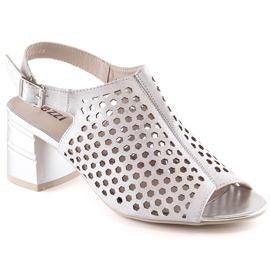 Durchbrochene silberne Absatzsandalen für Damen Jezzi MR1954A-14 silber-