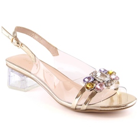 Transparente Sandalen auf niedrigem Absatz mit goldenen Kristallen Sergio Leone SK047