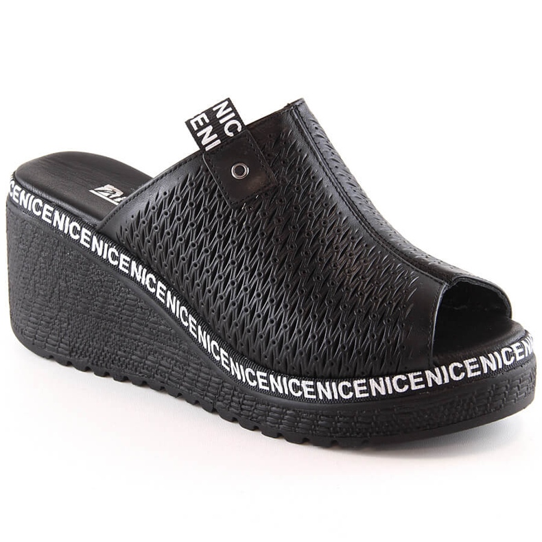 Durchbrochene Keilsandalen aus Leder für Damen schwarz Artiker 50C0523